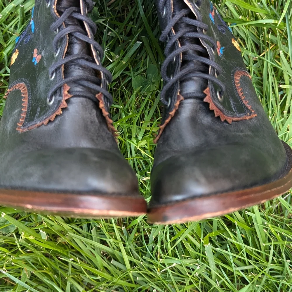 Old Gringo Cate Lace Up Cowboy Boots Black Women's Rare Retro Embroidered Floral - Picture 10 of 15